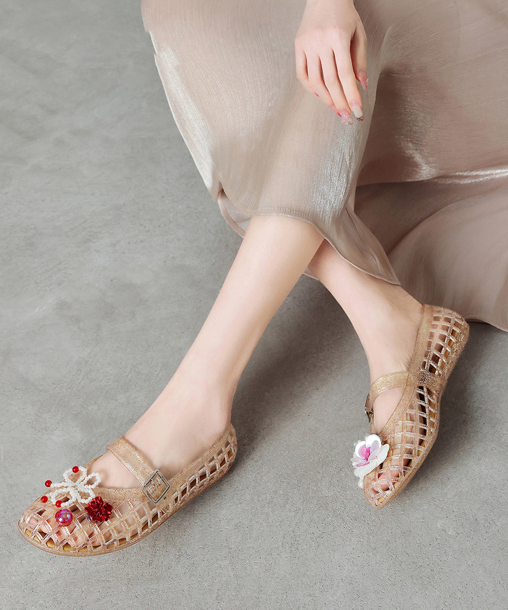 New Black Tassel Floral Splicing Hollow Out Sandals