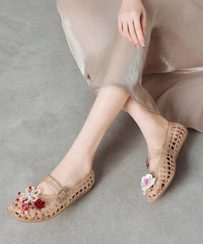 New Black Tassel Floral Splicing Hollow Out Sandals