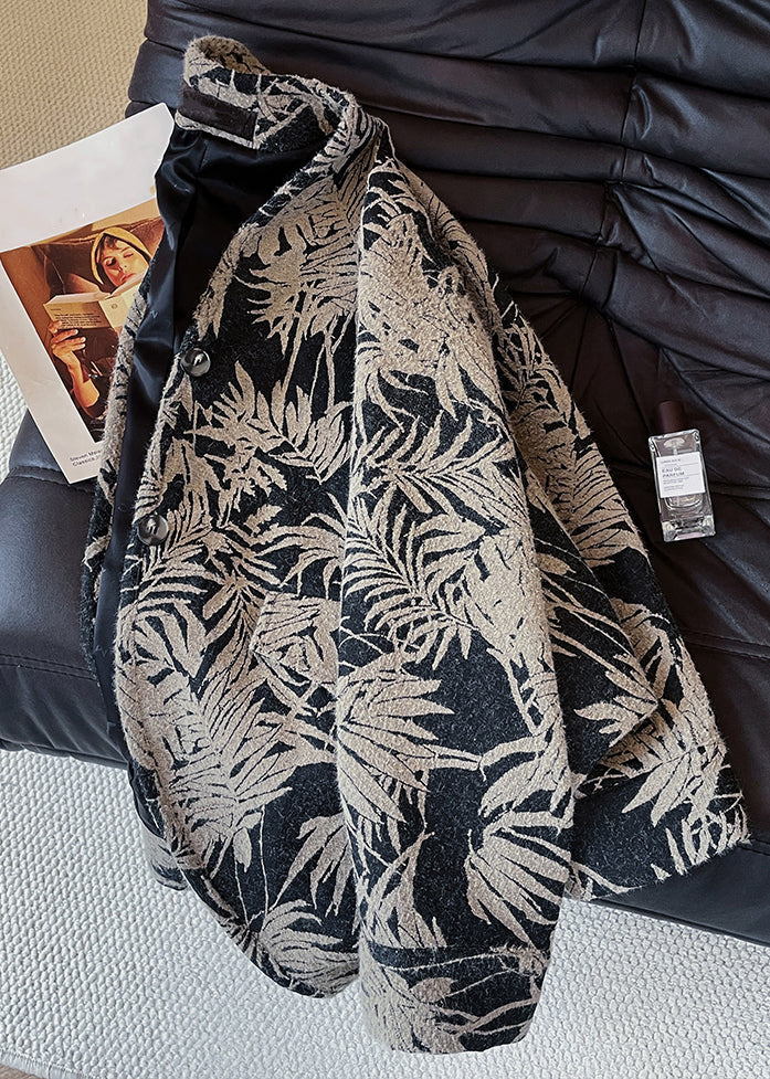 New Black V Neck Button Print Cotton Coats Fall
