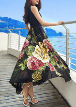 Load image into Gallery viewer, New Black V Neck Print Chiffon Long Dresses Sleeveless