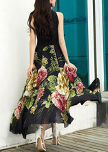 Load image into Gallery viewer, New Black V Neck Print Chiffon Long Dresses Sleeveless