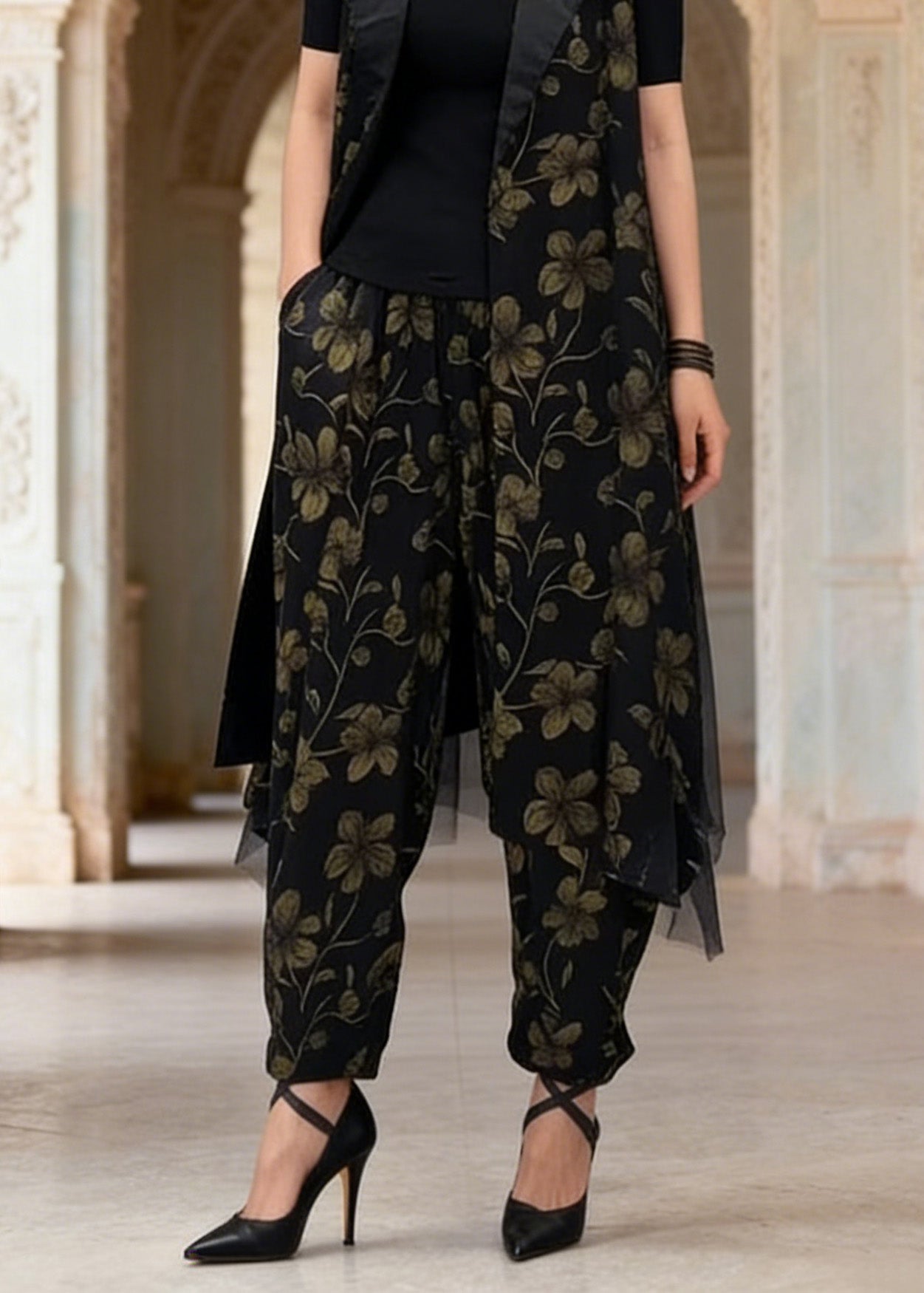 New Black Vest And Pants Jacquard Silk Two Pieces Set Summer