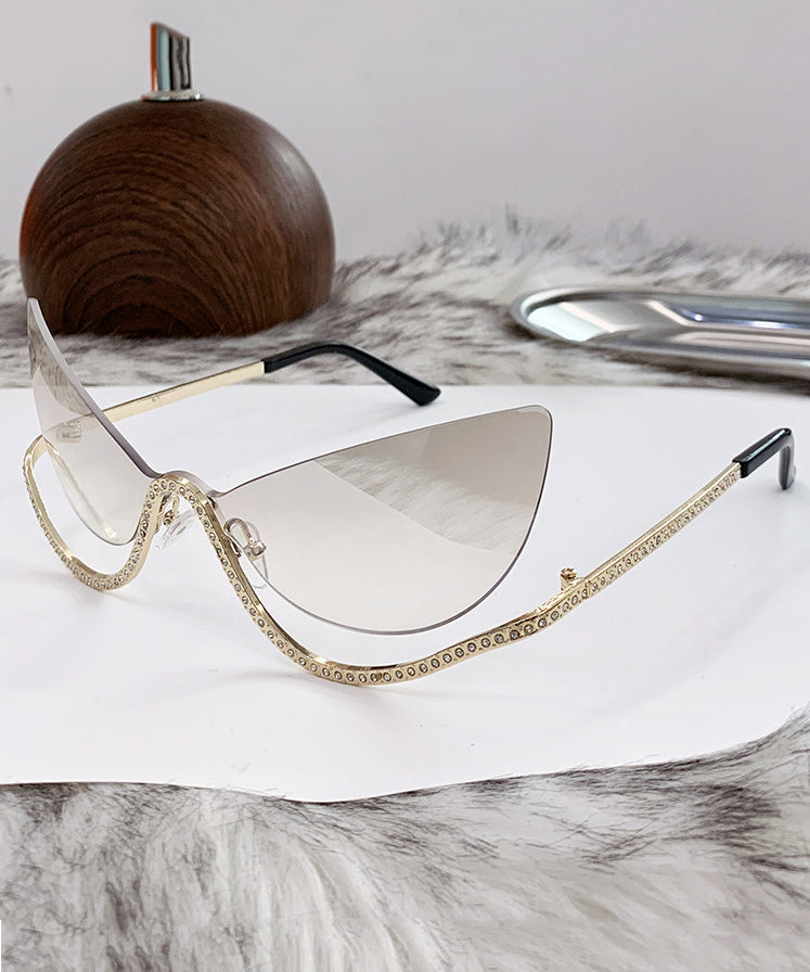 New Black Zircon Studded Frameless Sunglasses