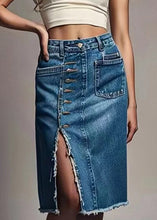 Load image into Gallery viewer, New Blue Button Front Open High Waist Denim Skirts Summer