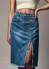 Load image into Gallery viewer, New Blue Button Front Open High Waist Denim Skirts Summer