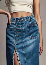 Load image into Gallery viewer, New Blue Button Front Open High Waist Denim Skirts Summer