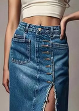 Load image into Gallery viewer, New Blue Button Front Open High Waist Denim Skirts Summer