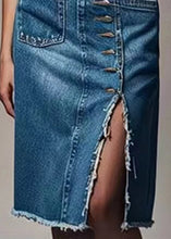 Load image into Gallery viewer, New Blue Button Front Open High Waist Denim Skirts Summer