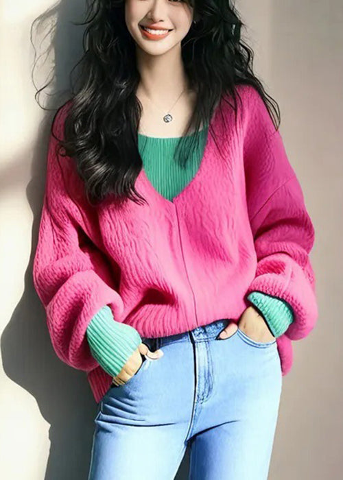 New Blue False Two Pieces Patchwork Knit Sweaters Fall