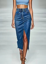 Load image into Gallery viewer, New Blue Front Open Pockets Denim Skirt Summer