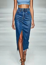 Load image into Gallery viewer, New Blue Front Open Pockets Denim Skirt Summer