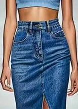 Load image into Gallery viewer, New Blue Front Open Pockets Denim Skirt Summer