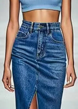 Load image into Gallery viewer, New Blue Front Open Pockets Denim Skirt Summer