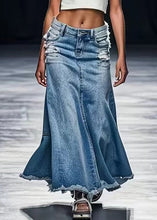 Load image into Gallery viewer, New Blue Hole Pockets High Waist Denim Maxi Skirts Summer