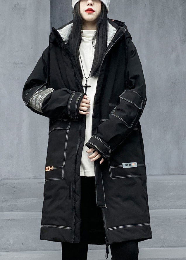 New Blue Hooded Zippered Patchwork Coats Winter