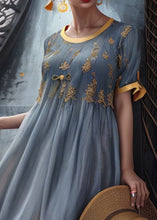 Load image into Gallery viewer, New Blue O Neck Print Silk Long Dresses Summer