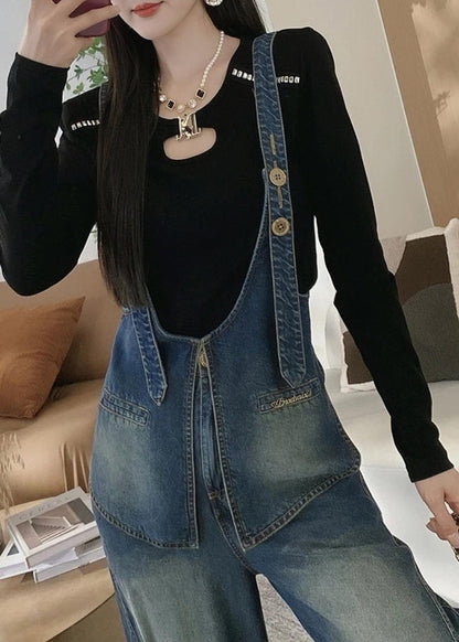 New Blue Patchwork Denim Overalls Jumpsuit Spring