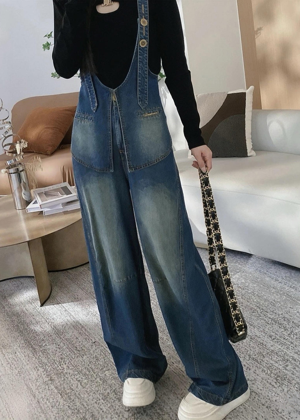 New Blue Patchwork Denim Overalls Jumpsuit Spring