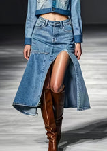 Load image into Gallery viewer, New Blue Side Open High Waist Denim Summer Skirts