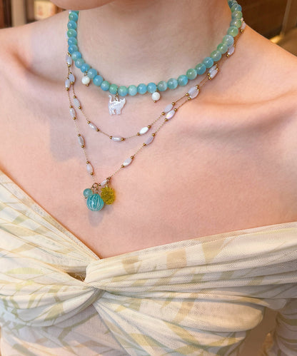 New Blue Stringing Beads Layering Alloy Two Piece Set Pendant Necklace