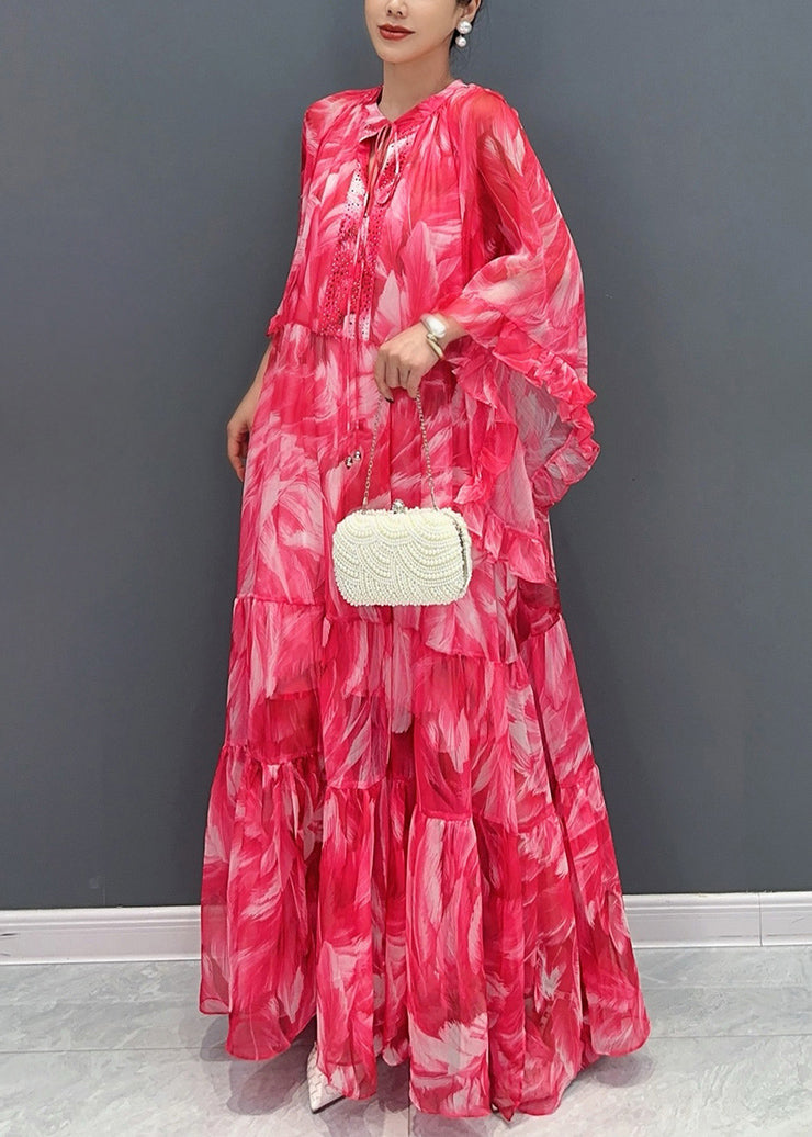 New Blue Tie Lace Patchwork Chiffon Maxi Dress Fall