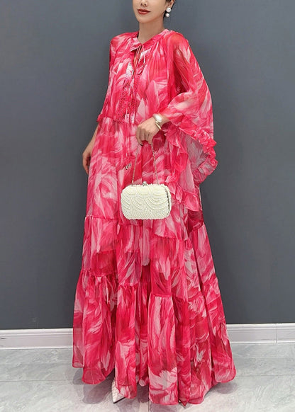 New Blue Tie Lace Patchwork Chiffon Maxi Dress Fall