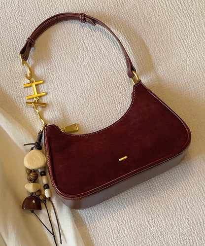 New Brown Beading Decorated Faux Suede Shoulder Bag