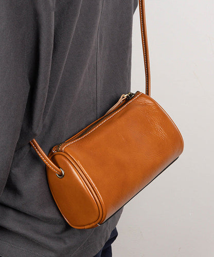 New Brown Calf Leather Round CrossBody Bag