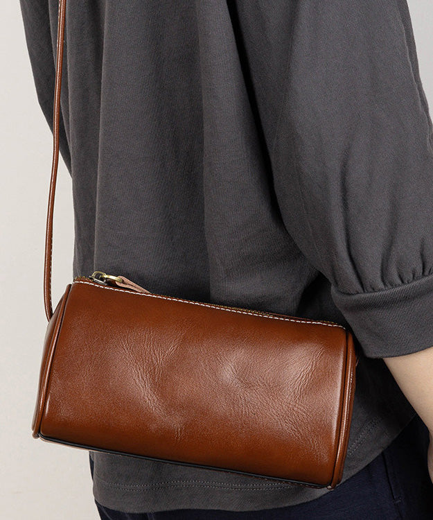 New Brown Calf Leather Round CrossBody Bag
