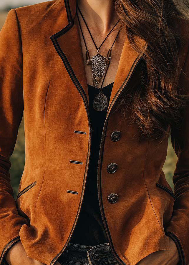 New Brown Peter Pan Collar Button Patchwork Coats Fall