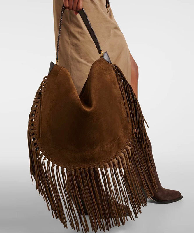 New Brown Tassel Large Capacity Faux Suede Shoulder Bag