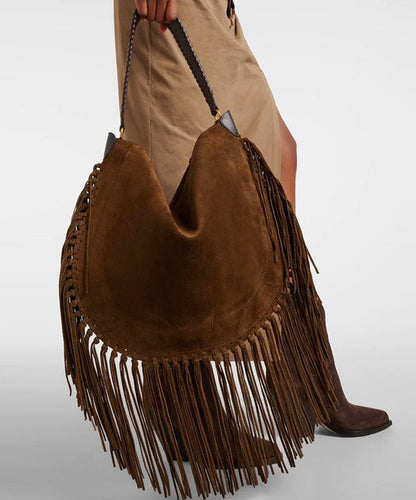 New Brown Tassel Large Capacity Faux Suede Shoulder Bag