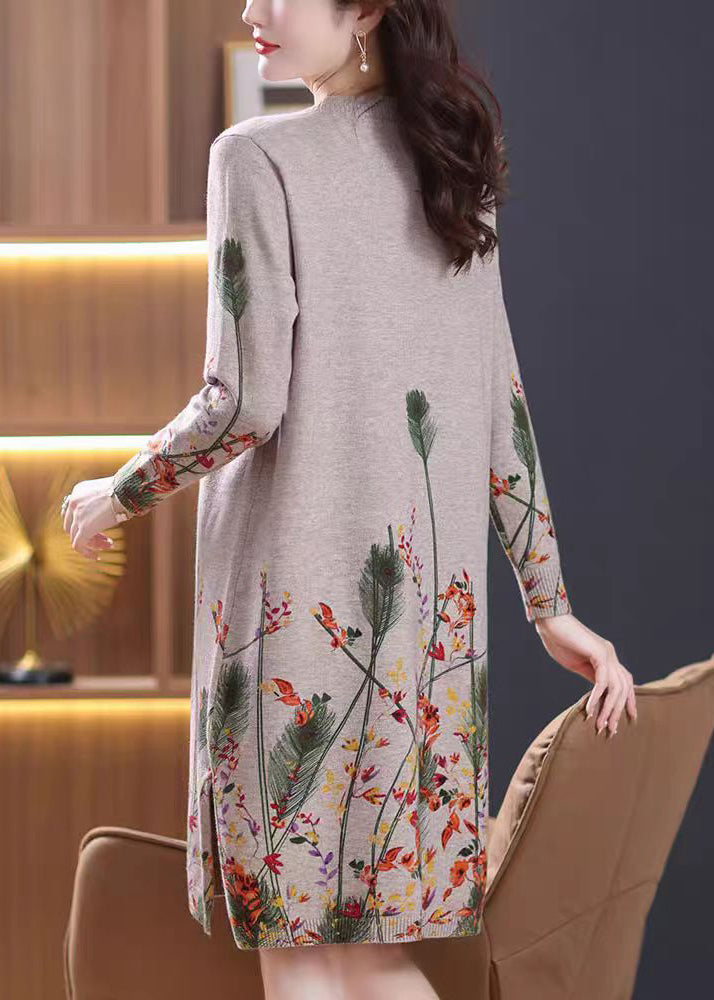 New Camel Print Side Open Cozy Knit Sweaters Dresses
