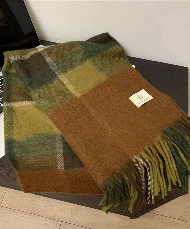 New Caramel Color Blocked Thickened Warm Cold Resistant Wool Blend Scarf
