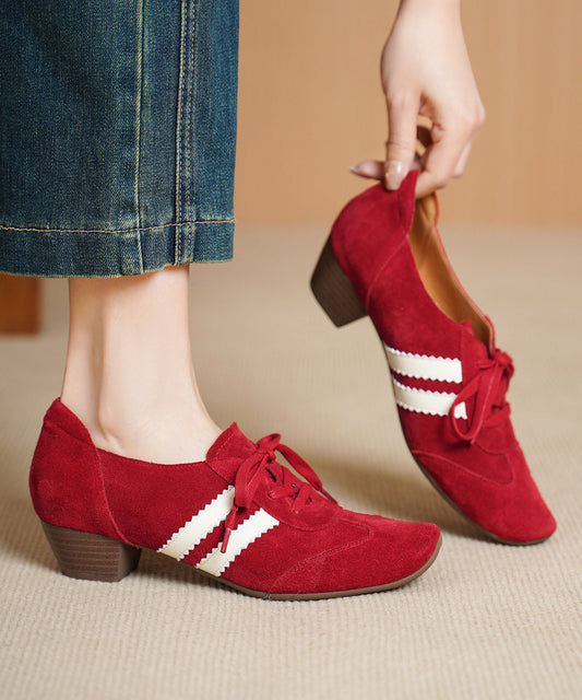 New Casual Splicing Chunky Shoes Red Suede Lace Up