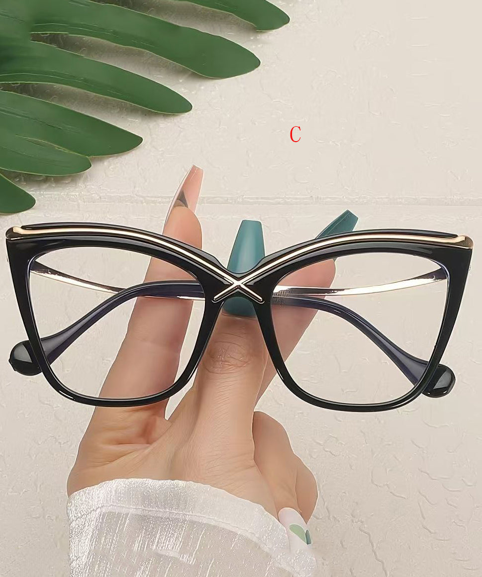 New Cat Eye Metal Anti Blue Light Full Frame Reading Glasses