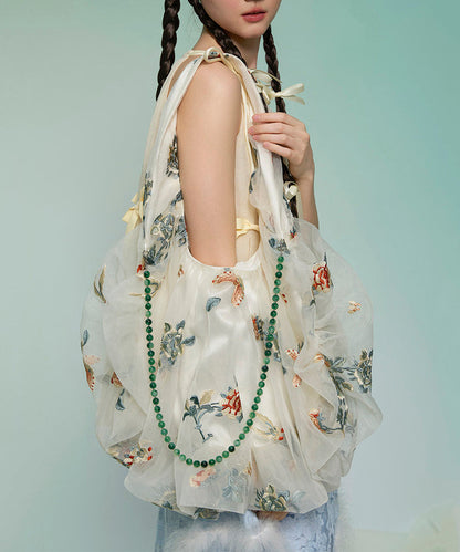 New Chinese Apricot Embroidery Organza Shoulder Bag