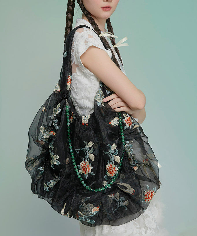 New Chinese Apricot Embroidery Organza Shoulder Bag