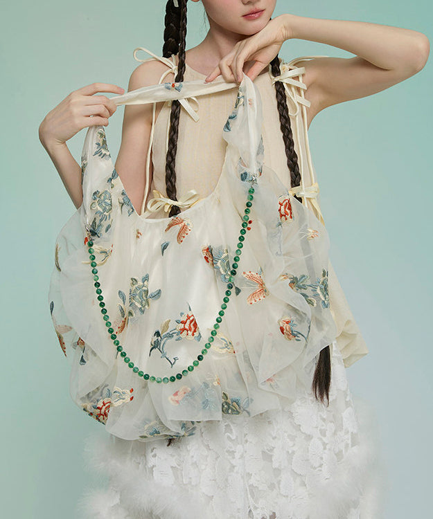 New Chinese Apricot Embroidery Organza Shoulder Bag