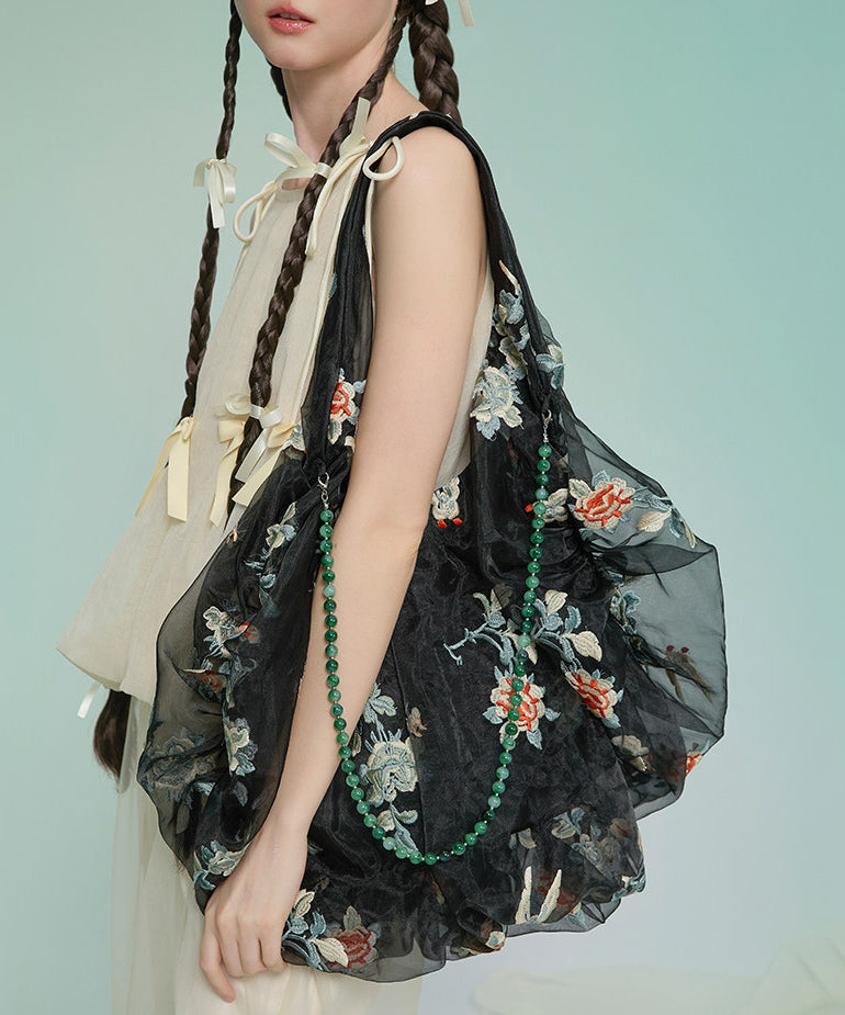 New Chinese Apricot Embroidery Organza Shoulder Bag