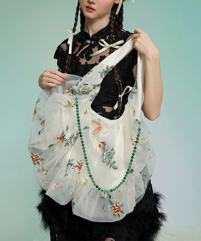 New Chinese Apricot Embroidery Organza Shoulder Bag