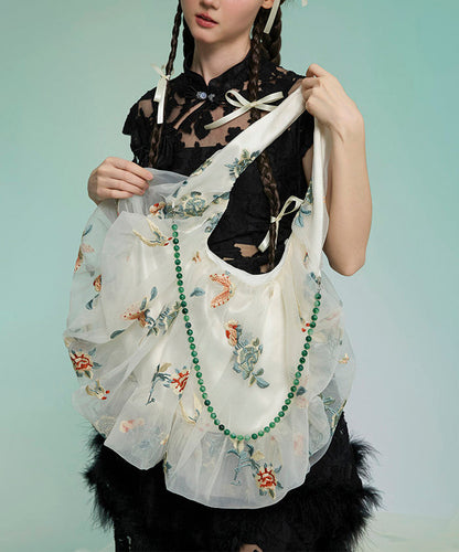 New Chinese Apricot Embroidery Organza Shoulder Bag