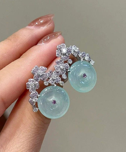 New Chinese Style Safety Buckle Diamond Studded Flower Earrings