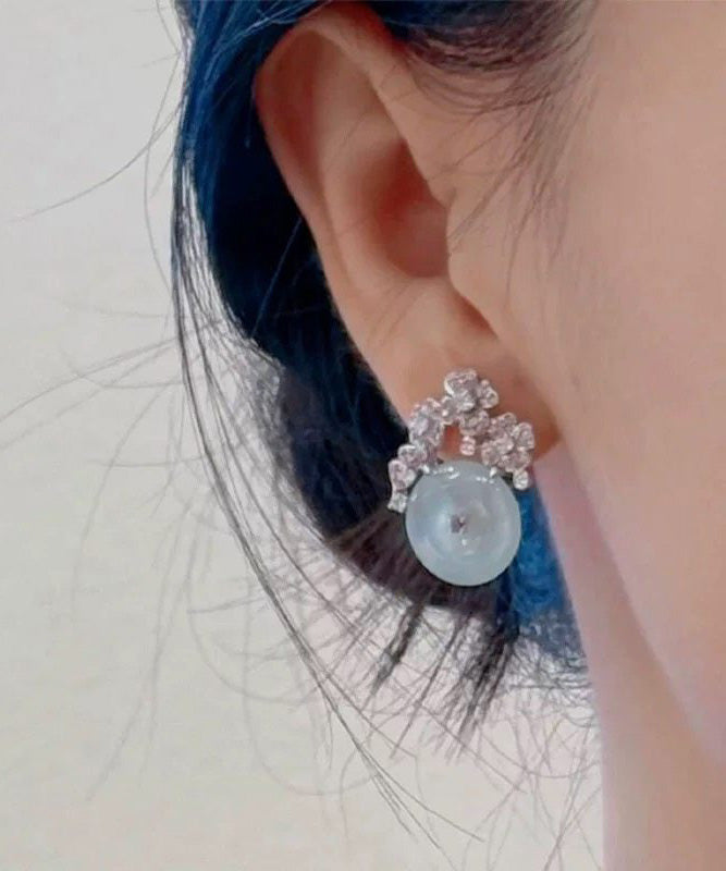 New Chinese Style Safety Buckle Diamond Studded Flower Earrings