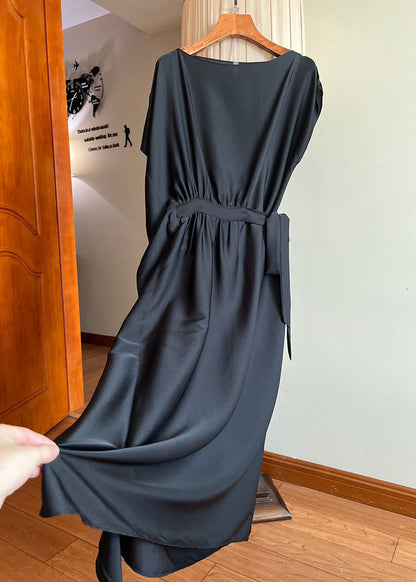 New Chocolate Lace Up Solid Silk Long Dresses Summer