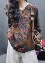Load image into Gallery viewer, New Coffee Button Print Linen Top Long Sleeve