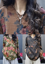 Load image into Gallery viewer, New Coffee Button Print Linen Top Long Sleeve