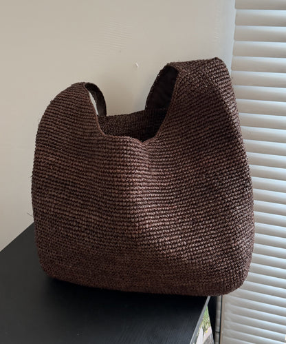 New Coffee Colored Straw Woven Large Capacity Shoulder Bag
