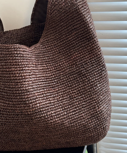 New Coffee Colored Straw Woven Large Capacity Shoulder Bag