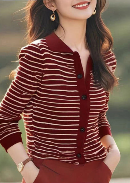 New Coffee Striped Button Knit Sweater Spring